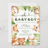 Oh Baby Boy Forest Animals Watercolor Babydusche Einladung (Vorderseite)
