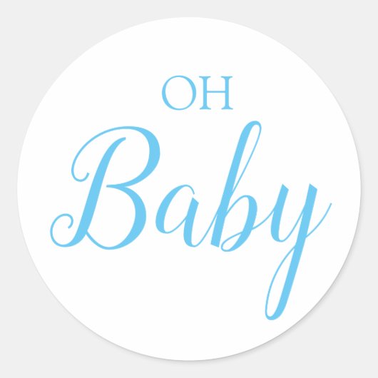 Oh Baby Boy Gender Reveal Blue Script Runder Aufkleber (Vorderseite)