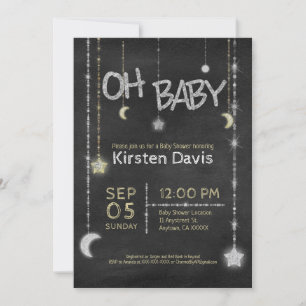 Oh Baby Boy Girl Chalkboard Moon Stars Babydusche Einladung