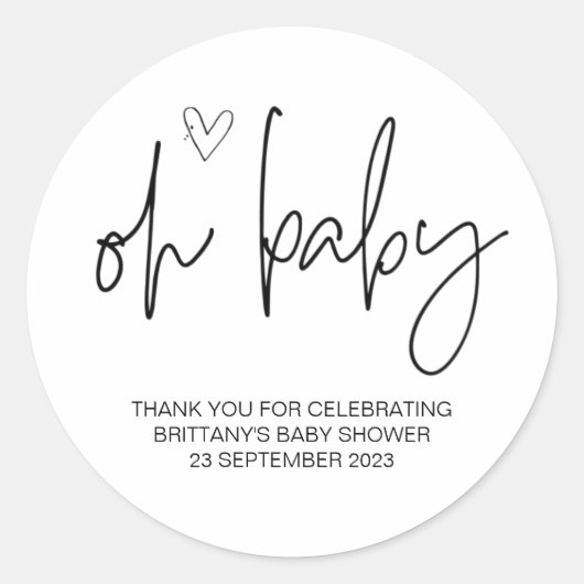 Oh Baby Boy Girl Niedlich Baby Dusche Gastgeschenk Runder Aufkleber (Vorderseite)