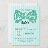 Oh Baby Boy Green & Navy Bow Krawatte Einladung (Vorderseite)