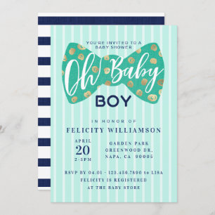Oh Baby Boy Green & Navy Bow Krawatte Einladung