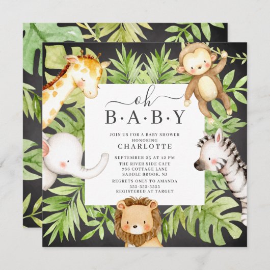 Oh Baby Boy Jungle Baby Dusche Einladung (Vorne/Hinten)