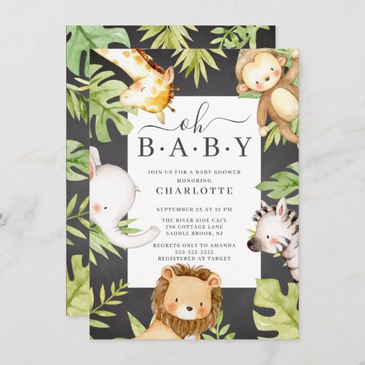 Oh Baby Boy Jungle Baby Dusche Einladung (Vorne/Hinten)