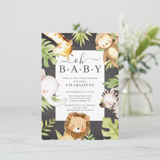 Oh Baby Boy Jungle Baby Dusche Einladung (Stehend Vorderseite)