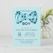 Oh Baby Boy Navy & Aquamarin Bow Krawatte Einladun Einladung (Stehend Vorderseite)
