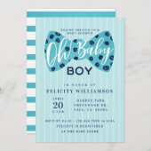 Oh Baby Boy Navy & Aquamarin Bow Krawatte Einladun Einladung (Vorne/Hinten)