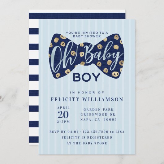 Oh Baby Boy Navy Bow Krawatte Kinderdusche Einladu Einladung (Vorne/Hinten)