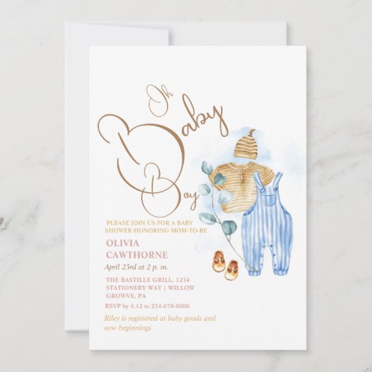 Oh Baby Boy Party | Babydusche Party Einladung (Vorderseite)