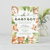 Oh Baby Boy Watercolor Babydusche Einladung (Stehend Vorderseite)