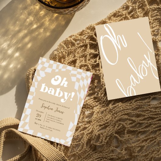 Oh, Baby! braun kariert | Gingham | Babydusche Einladung