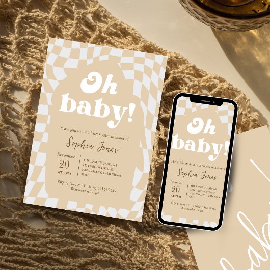 Oh, Baby! braun kariert | Gingham | Babydusche Einladung