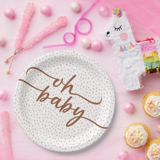 "Oh Baby" Braun Script Baby Dusche Pappteller (Party)