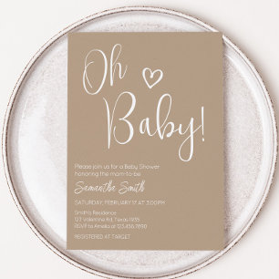 Oh Baby Brown Minimalistisch Baby Dusche Einladung