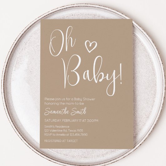 Oh Baby Brown Minimalistisch Baby Dusche Einladung