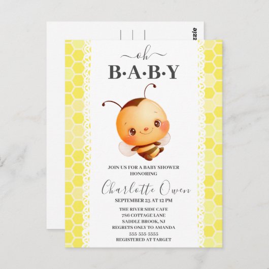 Oh Baby Bumblebee Baby Shower Invitation Postkarte (Vorne/Hinten)