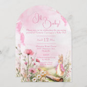 Oh Baby Bunny Rabbit Pink Aquarell Babydusche Einladung (Vorne/Hinten)