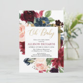 Oh Baby Burgundi Gold Fall Blumendusche Einladung (Stehend Vorderseite)