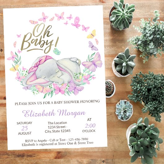 Oh Baby Butterflies Baby Elephant Baby Shower Einladung