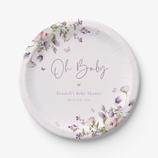 Oh Baby Butterfly Garden Floral Baby Shower Pappteller (Vorderseite)