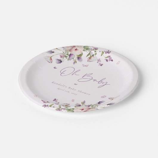 Oh Baby Butterfly Garden Floral Baby Shower Pappteller (Schrägansicht)