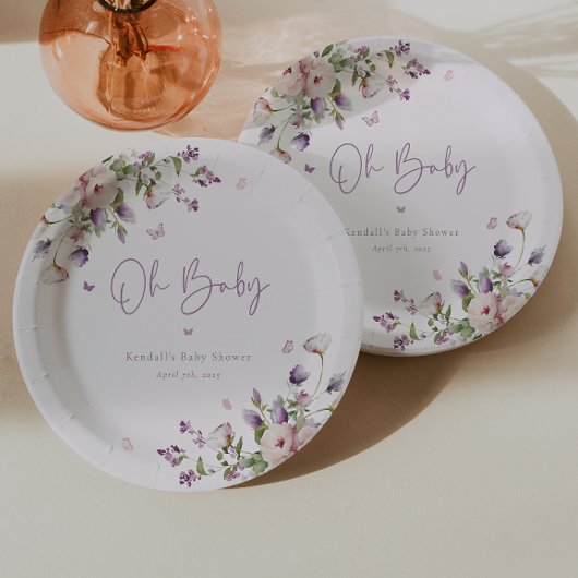 Oh Baby Butterfly Garden Floral Baby Shower Pappteller
