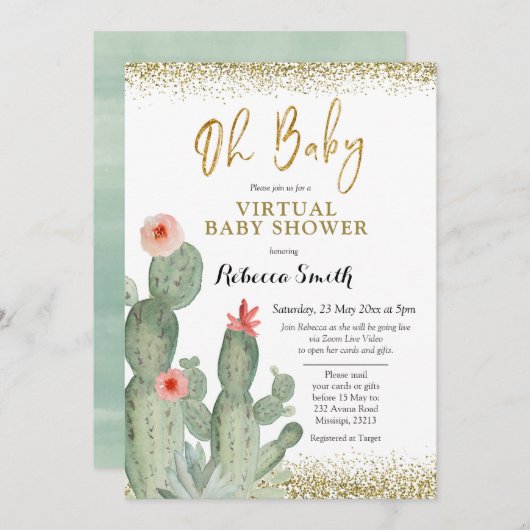 Oh Baby Cactus Virtual Baby Shower Einladung (Vorne/Hinten)
