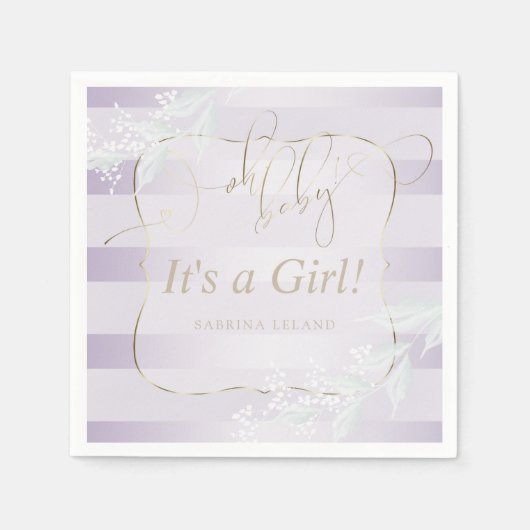 OH Baby! Calligraphy Ombré Lilac Stripes Serviette (Vorderseite)