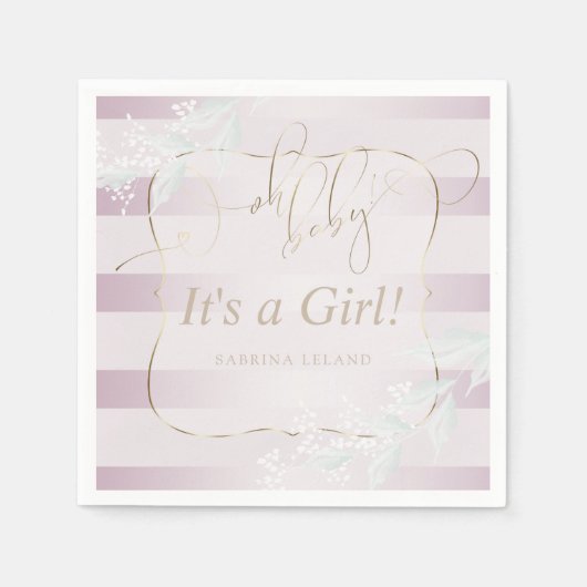 OH Baby! Calligraphy Ombré Rose Rosa Streifen Serviette (Vorderseite)