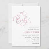 "Oh Baby" Calligraphy Pink Baby Shower Einladung (Vorderseite)