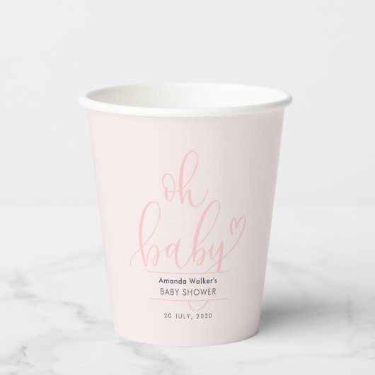 Oh Baby Calligraphy Pink Script Baby Shower Pappbecher (Vorderseite)
