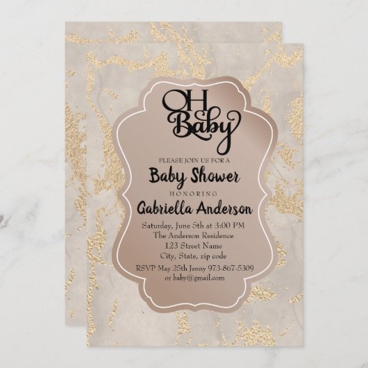 Oh Baby Champagne Foil Kinderdusche Einladung (Vorne/Hinten)