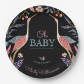 Oh Baby | Chic Floral Botanical Stork Baby Shower Pappteller (Vorderseite)