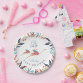 Oh Baby | Chic Floral Botanical Stork Baby Shower Pappteller (Party)