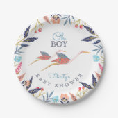 Oh Baby | Chic Floral Botanical Stork Baby Shower Pappteller (Vorderseite)