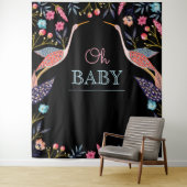 Oh Baby | Chic Floral Botanical Stork Baby Shower Wandteppich (Beispiel)