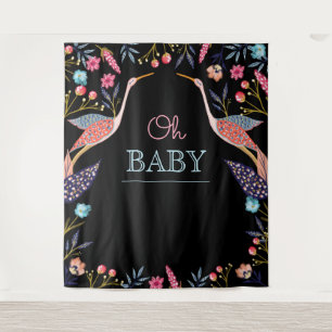 Oh Baby Chic Florale Botanische Storch Babyparty Wandteppich
