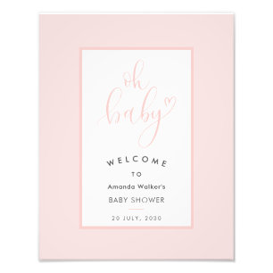 Oh Baby Chic Pink Script Baby Shower Party Schild
