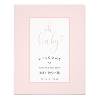 Oh Baby Chic Pink Script Baby Shower Party Sign Fotodruck