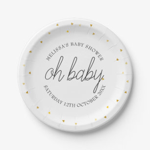 Oh Baby Chic Schrift Gold Herz Baby Shower Pappteller