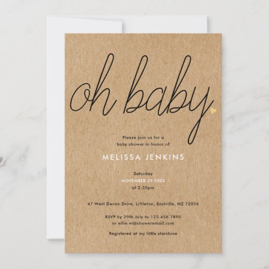 Oh Baby Chic Script Baby Dusche / Sprinkle Rustika Einladung (Vorderseite)