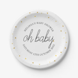 Oh Baby Chic Script Gold Heart Baby Dusche Pappteller