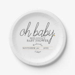 Oh Baby Chic Script Gold Heart Baby Dusche Pappteller