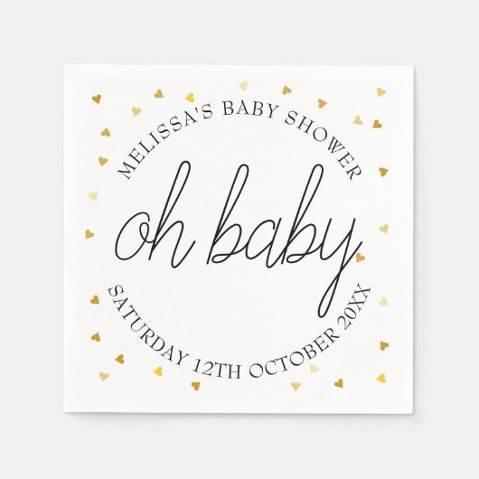 Oh Baby Chic Script Gold Heart Baby Dusche Serviette (Vorderseite)
