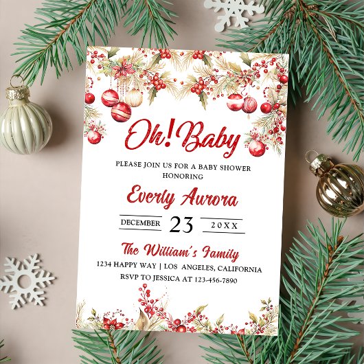 Oh! Baby Christmas Floral Baby Dusche Einladung