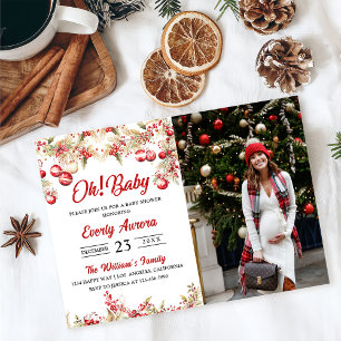 Oh! Baby Christmas Floral Baby Dusche Foto Einladung