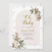 Oh Baby Christmas Floral Snowflakes Babydusche Einladung (Vorderseite)