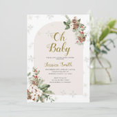 Oh Baby Christmas Floral Snowflakes Babydusche Einladung (Stehend Vorderseite)