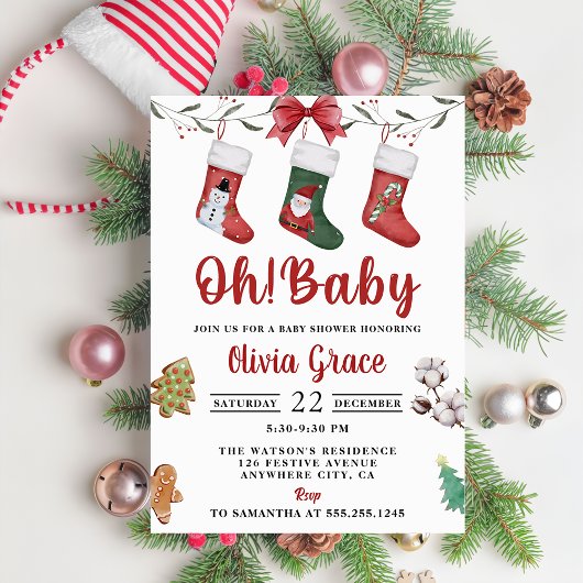 Oh, Baby! Christmas Sock Baby Dusche Party Einladung