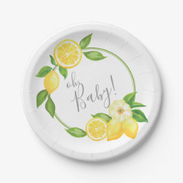 Oh Baby Citrus Lemon Floral Wreath Baby Dusche Pappteller